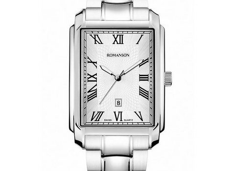 ROMANSON TM8904 men’s wrist watch in textured silver dial with date