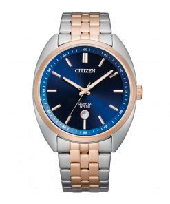 Citizen Bi5096-53L Navy blue dial men’s wrist watch with date Two tone bracelet & case