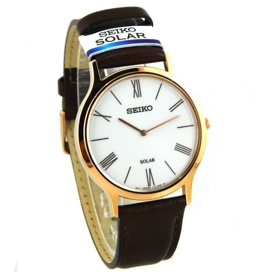 Seiko solar white dial men's wrist watch rose gold case leather straps –  7-Star Watches :: Buy Original Watches Online in Pakistan