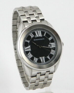 Romanson watch for men in black dial with date all stainless steel