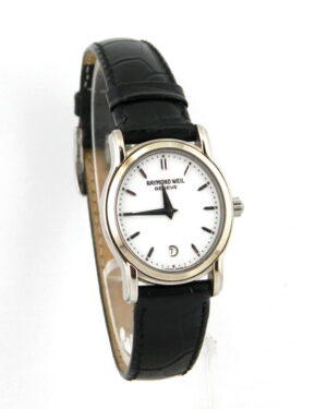 Raymond Weil women's wrist watch in white dial with date leather strap
