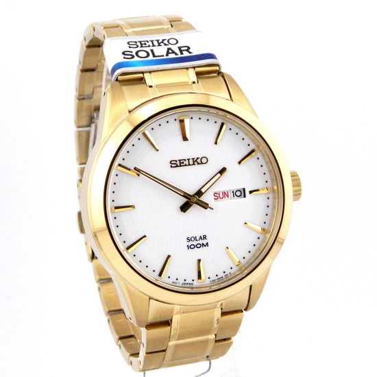 Seiko Solar Power White dial men's wrist watch with date golden bracelet &  case – 7-Star Watches :: Buy Original Watches Online in Pakistan