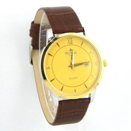 Imperial Golden Dial Men's Wrist Watch With Date leather strap