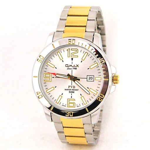 Omax Two Tone Silver Dial Wrist Watch For Men's