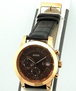 Guess Brown Dial Leather Strap Watch