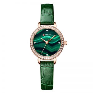 curren green leather strap watch