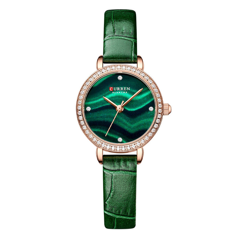 curren green leather strap watch