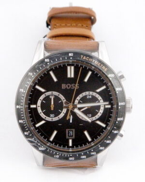 Black Dial Leather Strap Watch