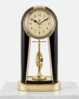 Pearl Quartz Black Golden Timepiece